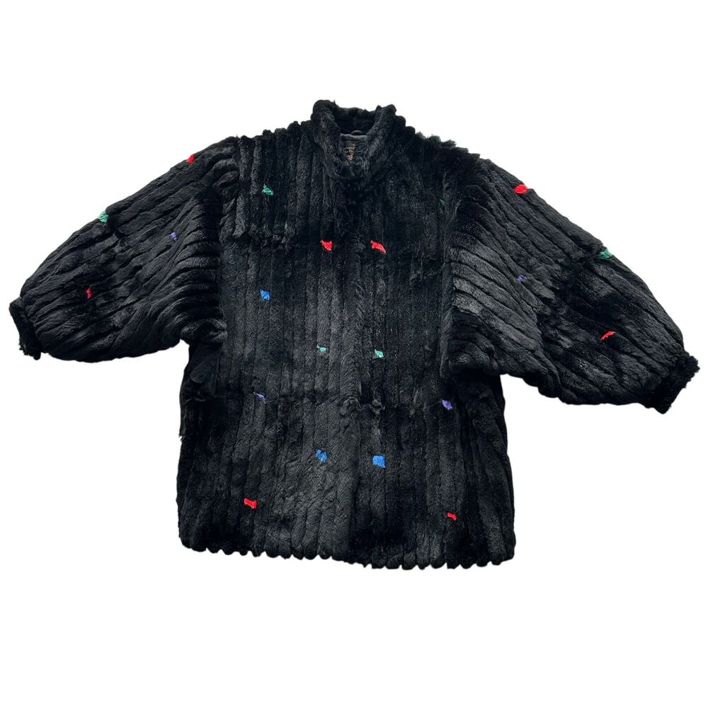 Carol and Irwin Ware‎ I Magnin VTG Sculpted Fur Batwing Black Confetti Jacket